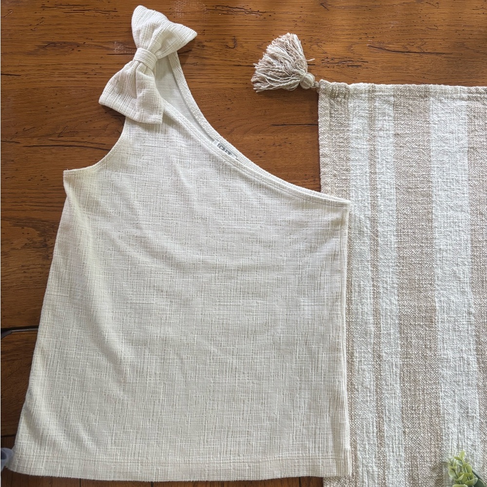 J. Crew Off-White One-Shoulder Top with Bow